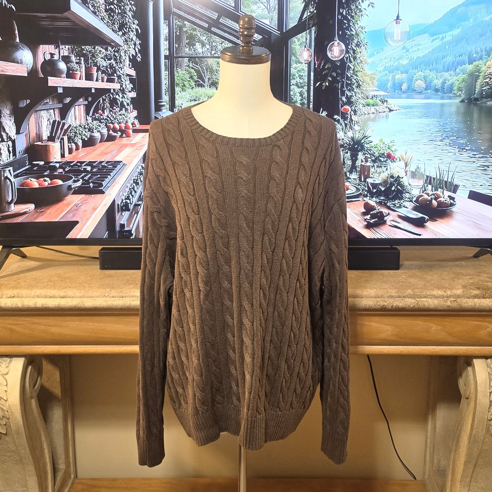 POLO RALPH LAUREN Mens 3XB Brown Cable Knit Sweater Sweatshirt NWT! - $148